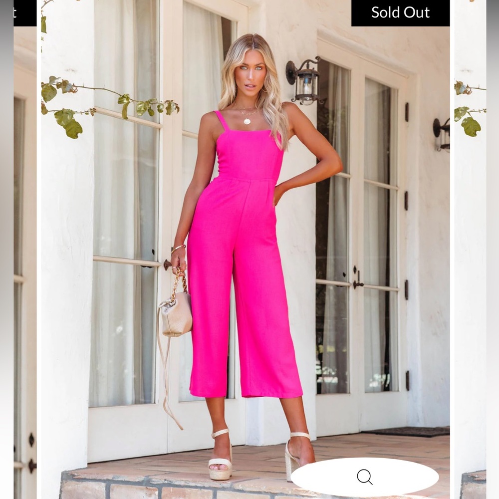 VICI Dollhouse Cotton Pocketed Tie Back Jumpsuit Magenta Small